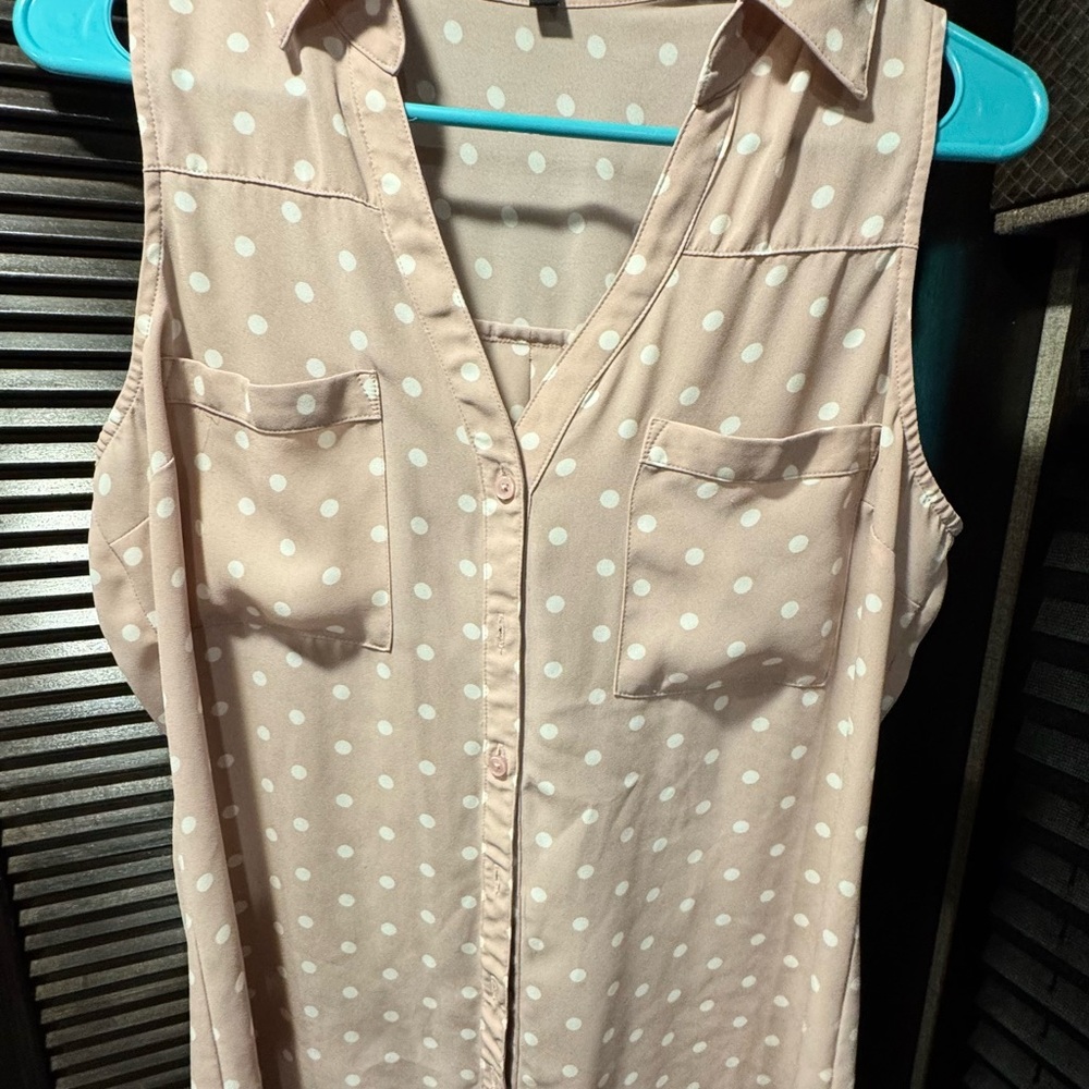 Express Light Pink Polka Dot Sleeveless Blouse